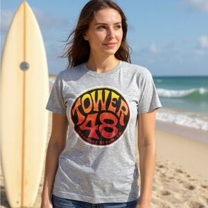 Newport Gray T-Shirt with Orange and Red Tower 48 Graphic Size Small